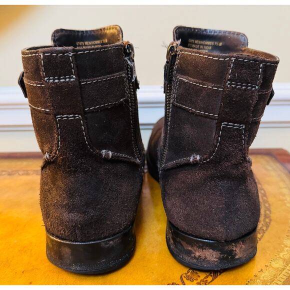 Clarks Men Burns Fast Brown Suede Leather Ankle Buckle Strap Zipper Boots Sz 7.5